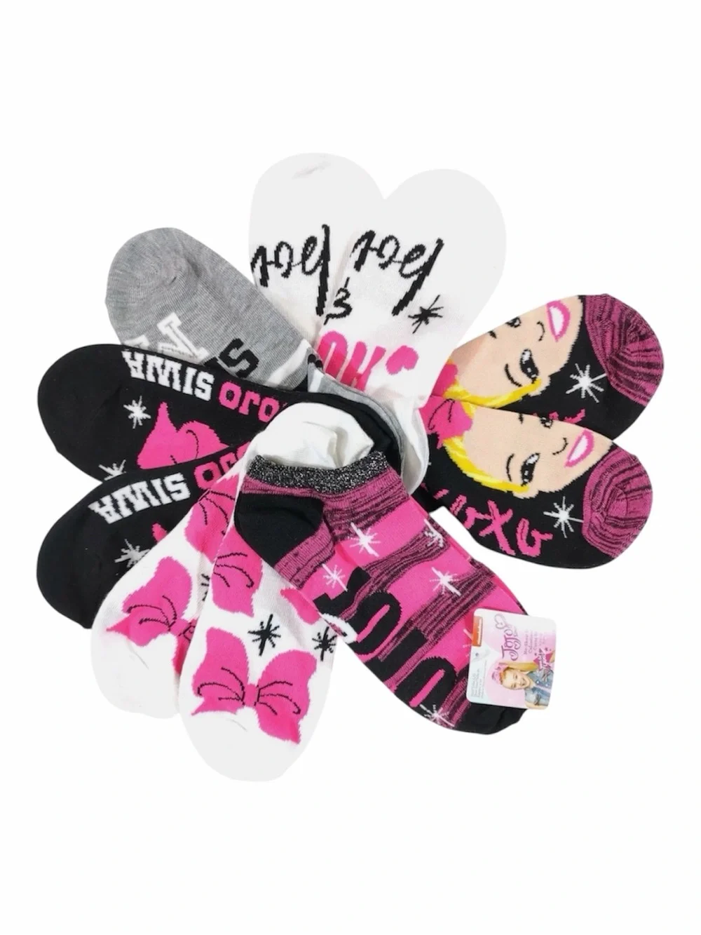 JoJo Siwa Girls No-Show Sock 6-Pack - Pink, Black, White